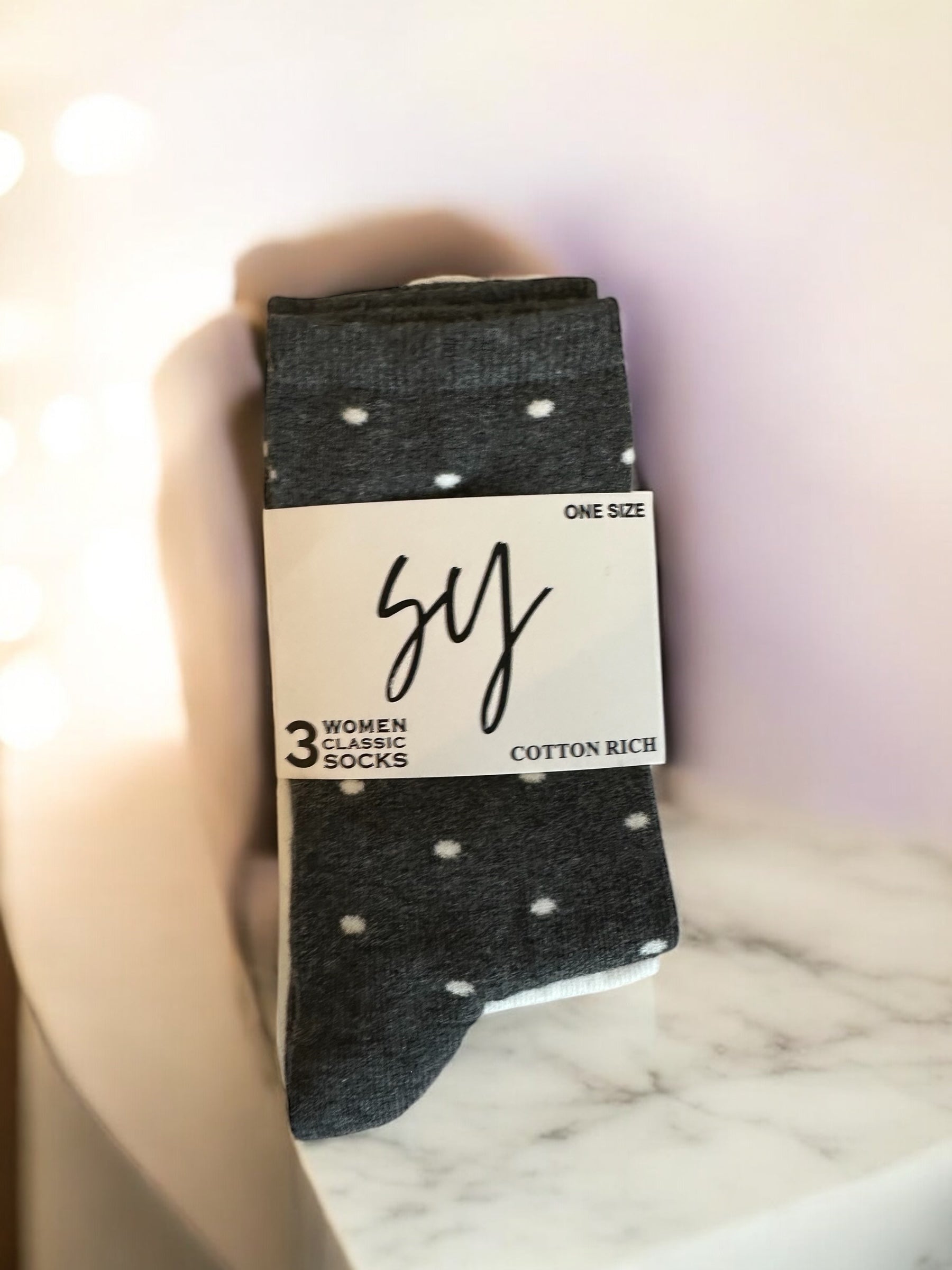 Chaussettes à Pois Gris et Blanc Femme – Pack de 3 Paires