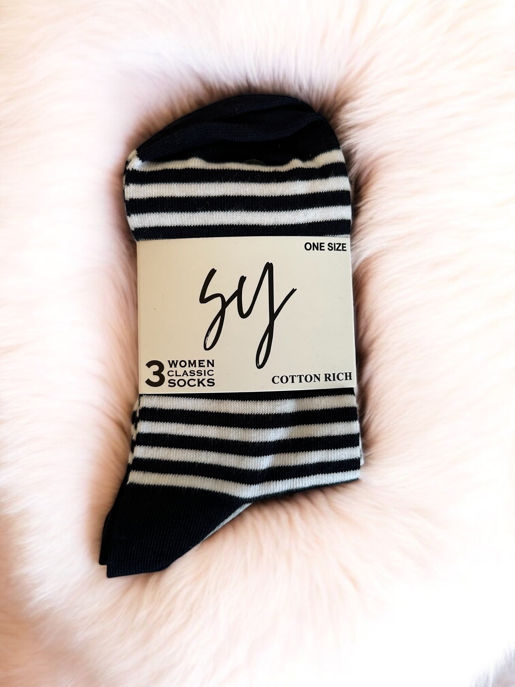 Chaussettes Noires à Rayures Femme – Pack de 3 Paires